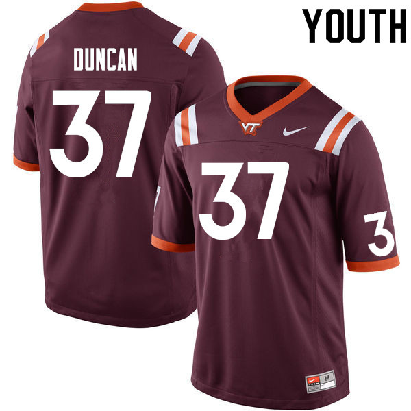 Youth #37 Lucas Duncan Virginia Tech Hokies College Football Jerseys Sale-Maroon - Click Image to Close